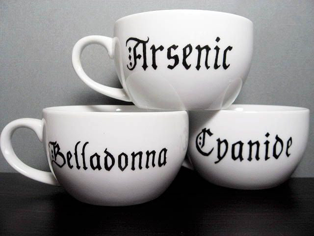 Coffee Cup - Ominous ABC's - Hand Painted Tea Cups - Arsenic - Cyanide …