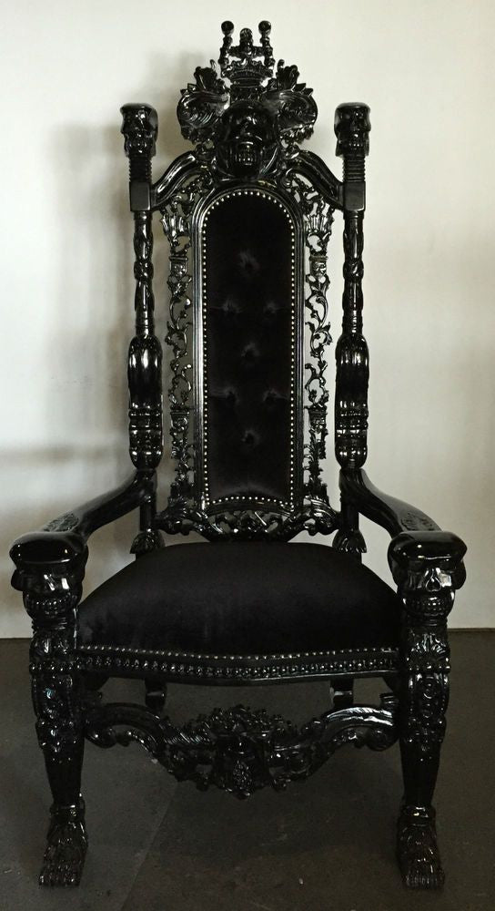 BLACK SKELETON KING CHAIR GOTHIC QUEEN THRONE HIGH BACK CHAIR  #Handmade #Gothic