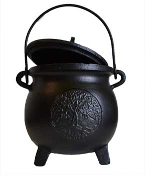 
            
                Load image into Gallery viewer, 6&amp;quot; Tree of Life cast iron cauldron w/ lid
            
        