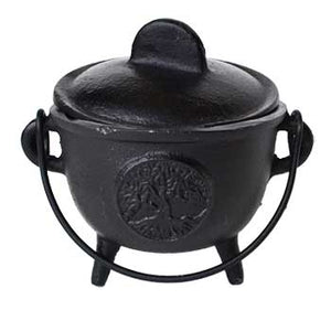 
            
                Load image into Gallery viewer, 5&amp;quot; Cast iron cauldron w/ lid Tree of Life
            
        