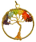 7 Chakra Tree of Life pendant gold tone