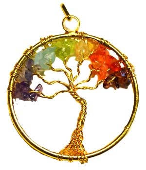 
            
                Load image into Gallery viewer, 7 Chakra Tree of Life pendant gold tone
            
        
