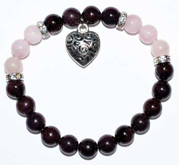 
            
                Load image into Gallery viewer, 8mm Garnet/ Rose Quartz with Heart
            
        