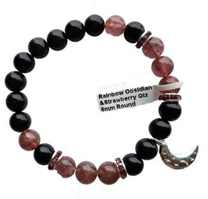 
            
                Load image into Gallery viewer, 8mm Rainbow Obsidian &amp;amp; Strawberry Quartz / Moon
            
        