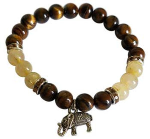 
            
                Load image into Gallery viewer, 8mm Tiger Eye/ Rutilated Quartz with Elephant
            
        