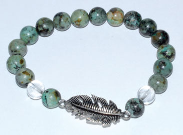 8mm Turquoise/ Quartz with Feather