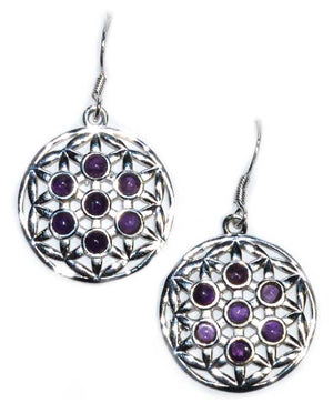 
            
                Load image into Gallery viewer, 22mm Flower of Life amethyst earrings
            
        