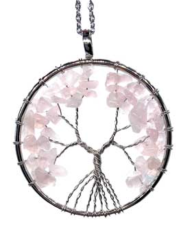 2" round Tree of Life Rose Quartz necklace