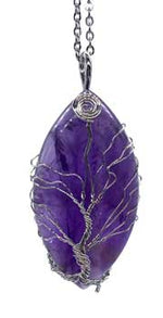 2" oval Tree of Life Amethyst necklace