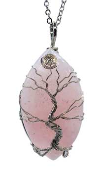 2" oval Tree of Life Rose Quartz necklace
