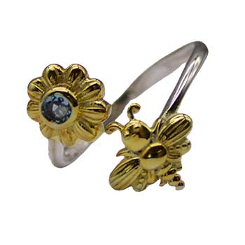 
            
                Load image into Gallery viewer, size 7 Bee and Flower Ring with Blue Topaz
            
        