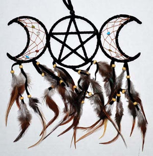 
            
                Load image into Gallery viewer, 3 1/2&amp;quot; x 9&amp;quot; Black Triple Moon dream catcher
            
        